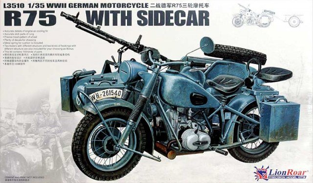 Maquette Great Wall Hobby L3510 BMW R75 allemande de la Seconde Guerre mondiale avec side-car, échelle 1/35
