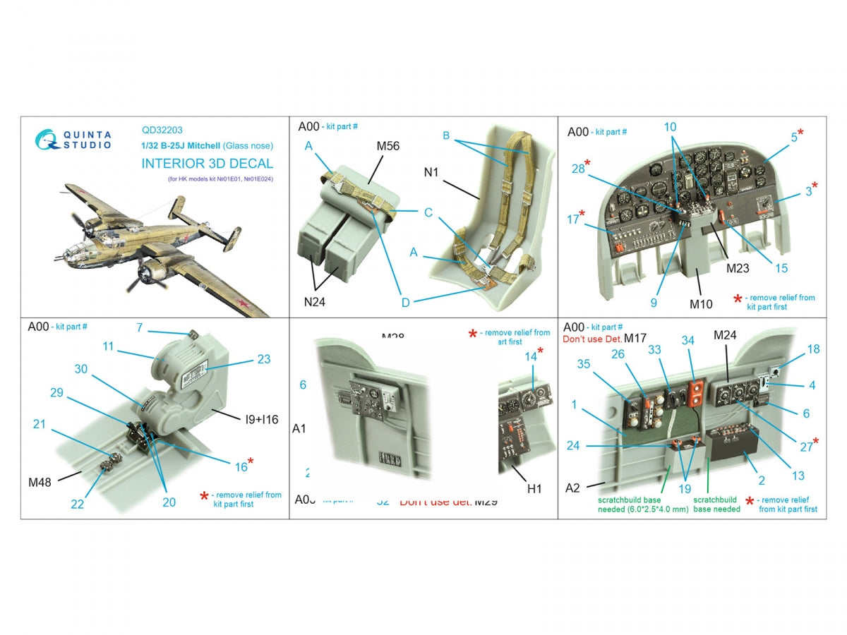 Quinta Studio QD32203 B-25J Mitchell Nez en verre, intérieur imprimé en 3D et coloré sur papier décalcomanie (HK models) 1/32 – image 2