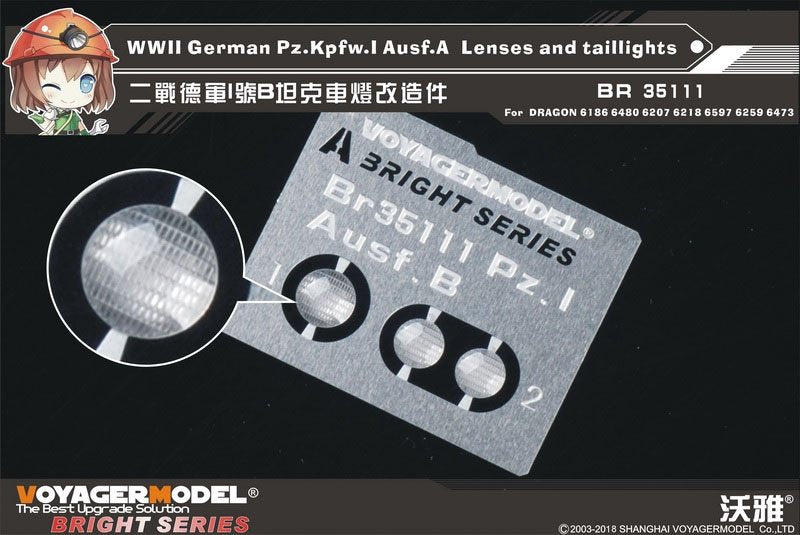 Maquette Voyager BR35111 Char allemand Pz.Kpfw.I Ausf.A de la Seconde Guerre mondiale, lentilles et feux arrière, échelle 1/35