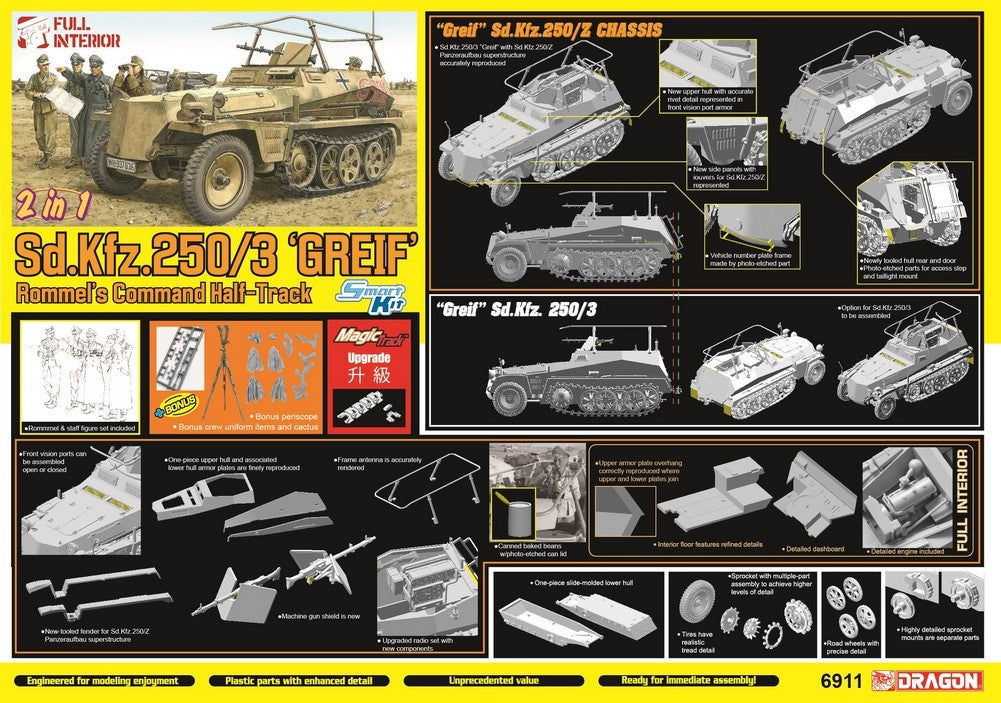 Dragon 6911 Sd.Kfz.250/3 "Greif" Rommel's Command Half-Track / Châssis Z 1/35