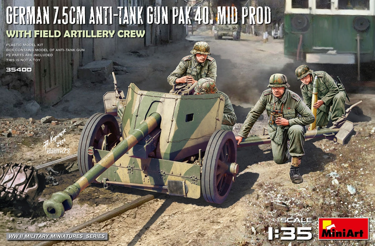 MiniArt 35400 Canon antichar allemand de 7,5 cm PAK 40. Production moyenne avec équipe d&amp;#39;artillerie de campagne 1/35