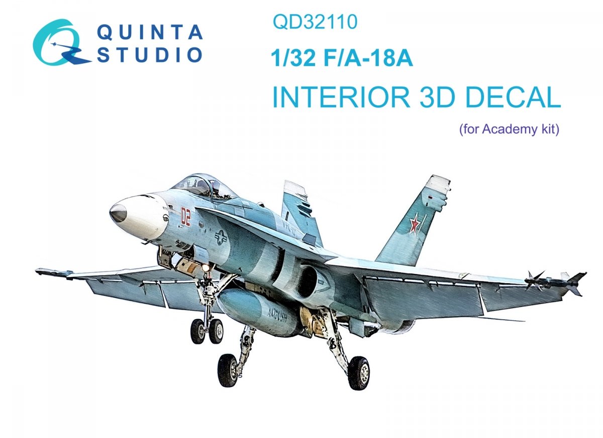 Intérieur imprimé en 3D et coloré sur papier décalcomanie Quinta Studio QD32110 F/A-18A (Academy) à l'échelle 1/32 