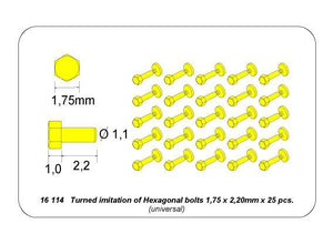 Aber 16114 AFV - Échelle 1/16 Imitation tournée de boulons hexagonaux 1,75 x 2,20 mm x 25 pièces (1/16) – image 5