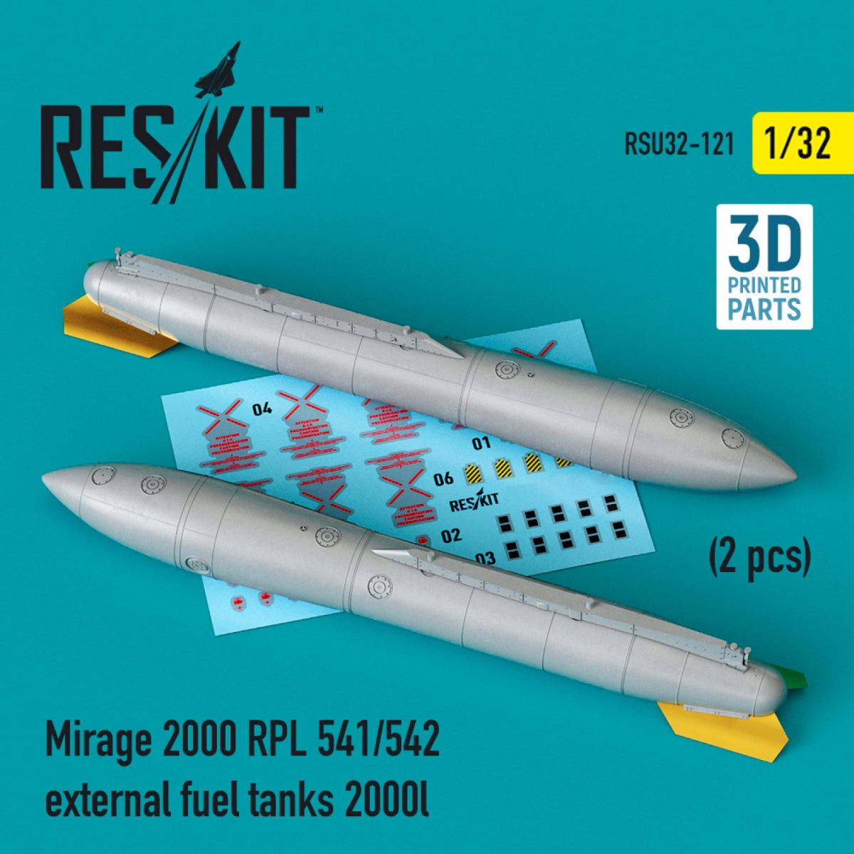 RESKIT RSU32-0121 MIRAGE 2000 RPL 541/542 RÉSERVOIRS DE CARBURANT EXTERNES 2000 L (2 PIÈCES) (IMPRIMÉS EN 3D) 1/32
