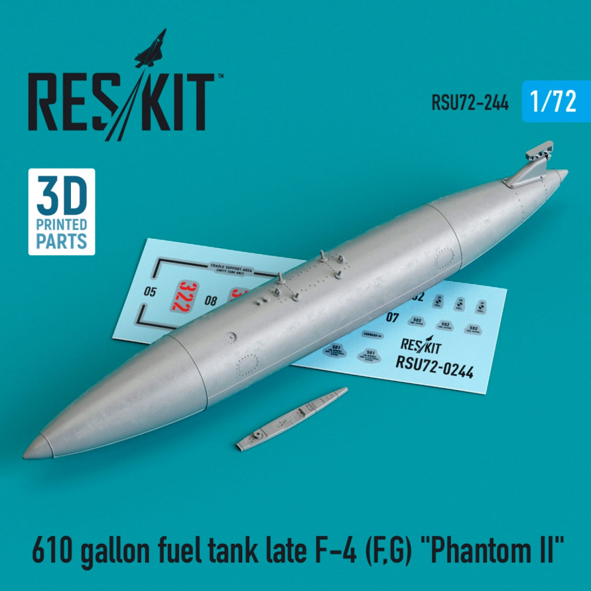 Réservoir de carburant RESKIT RSU72-0244 de 610 gallons pour F-4 tardif (F, G) « Phantom II » (imprimé en 3D) à l'échelle 1/72