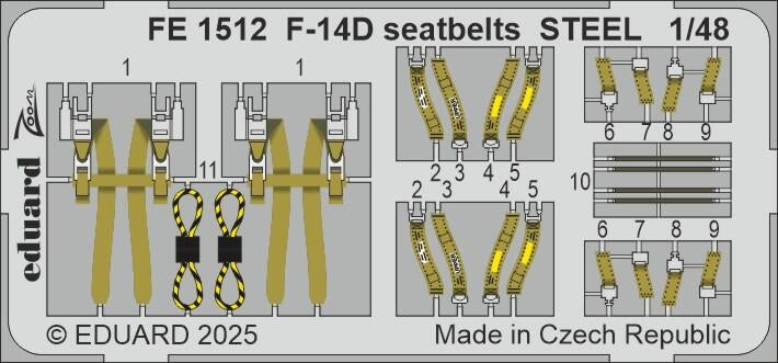 Ceintures de sécurité Eduard FE1512 F-14D en acier, Great Wall Hobby, échelle 1/48