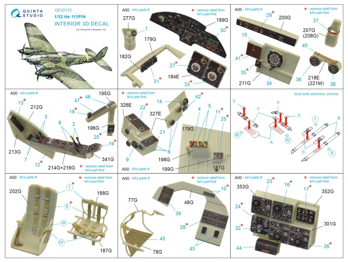 Intérieur imprimé en 3D et coloré sur papier décalcomanie (Revell/ProModeler) Quinta Studio QD32125 He 111 P/H 1/32 – image 2