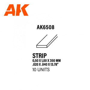 AK Interactive AK6508 BANDES 0,50 X 1,00 X 350MM – BANDE DE STYRÈNE – (10 UNITÉS)