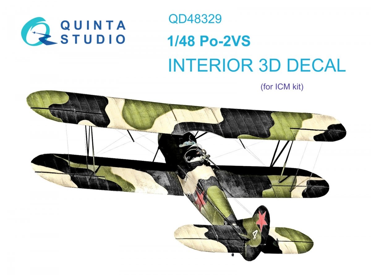 Intérieur imprimé en 3D et coloré sur papier décalcomanie Quinta Studio QD48329 Po-2VS (ICM) 1/48