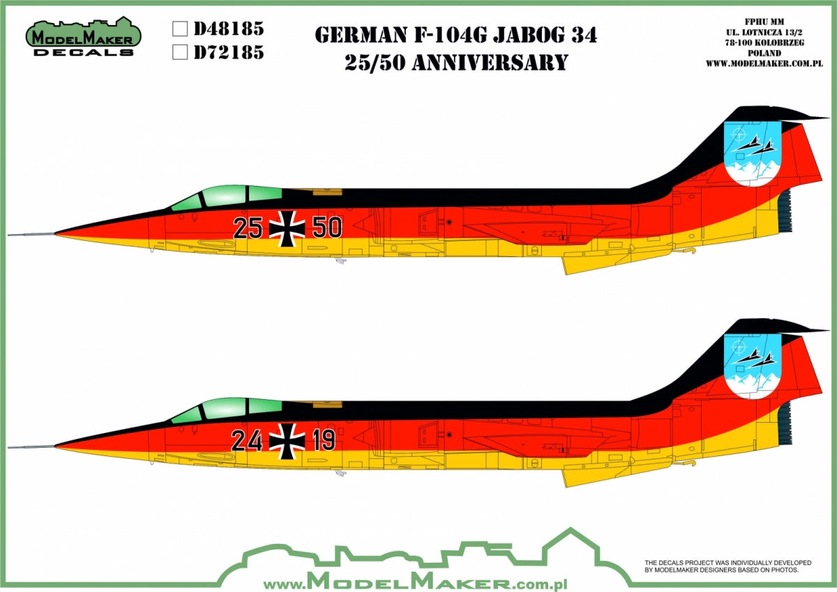ModelMaker Decals D48185 F-104 German JaboG 34 25/50 Aniversary 1/48