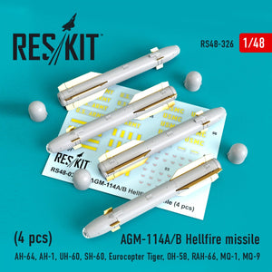 RESKIT RS48-0326 MISSILES HELLFIRE AGM-114A/B (4 PIÈCES) 1/48