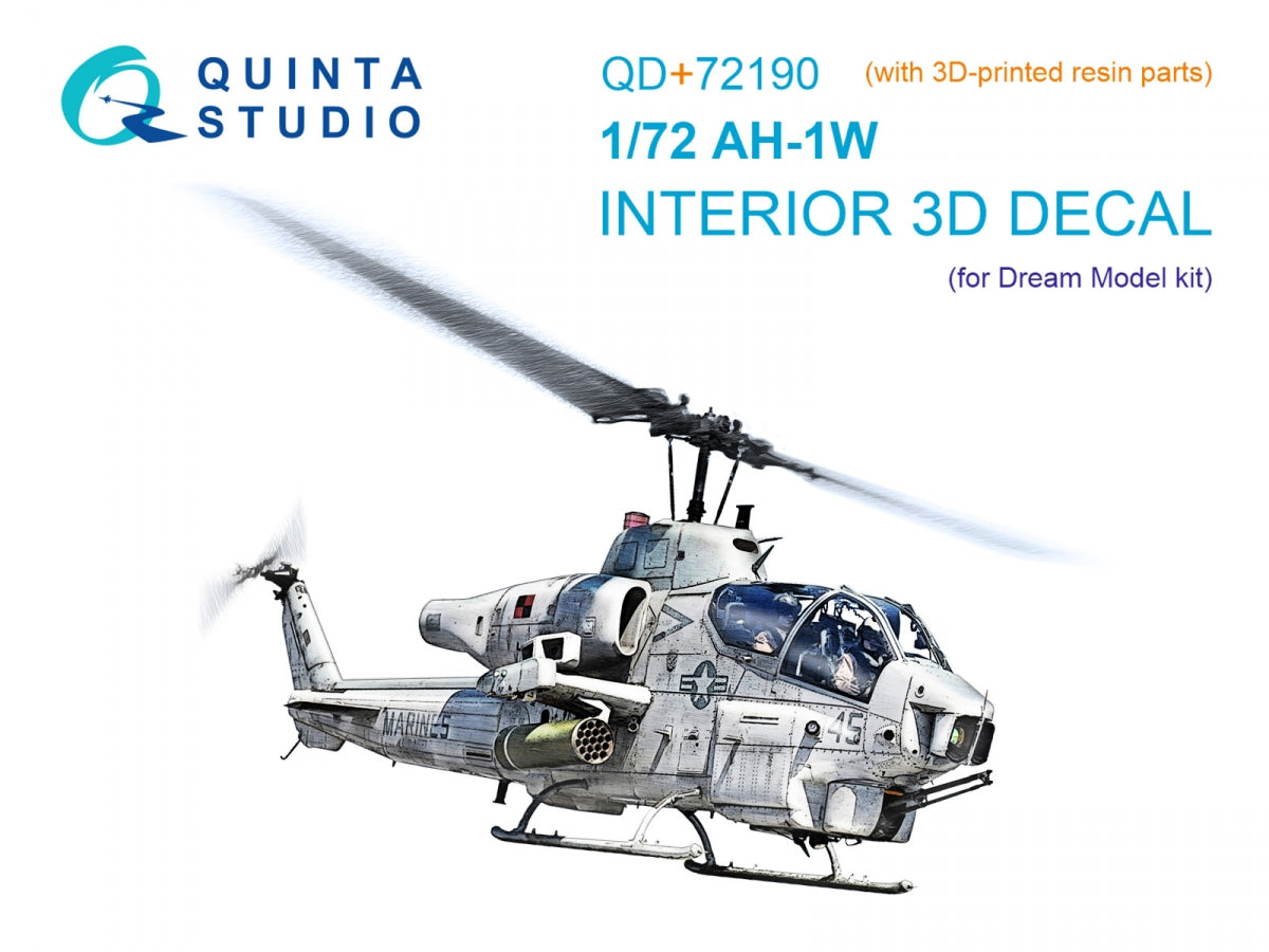 Quinta Studio QD+72190 AH-1W 3D-Printed &amp; coloured Interior on decal paper (Dream Model) 1/72