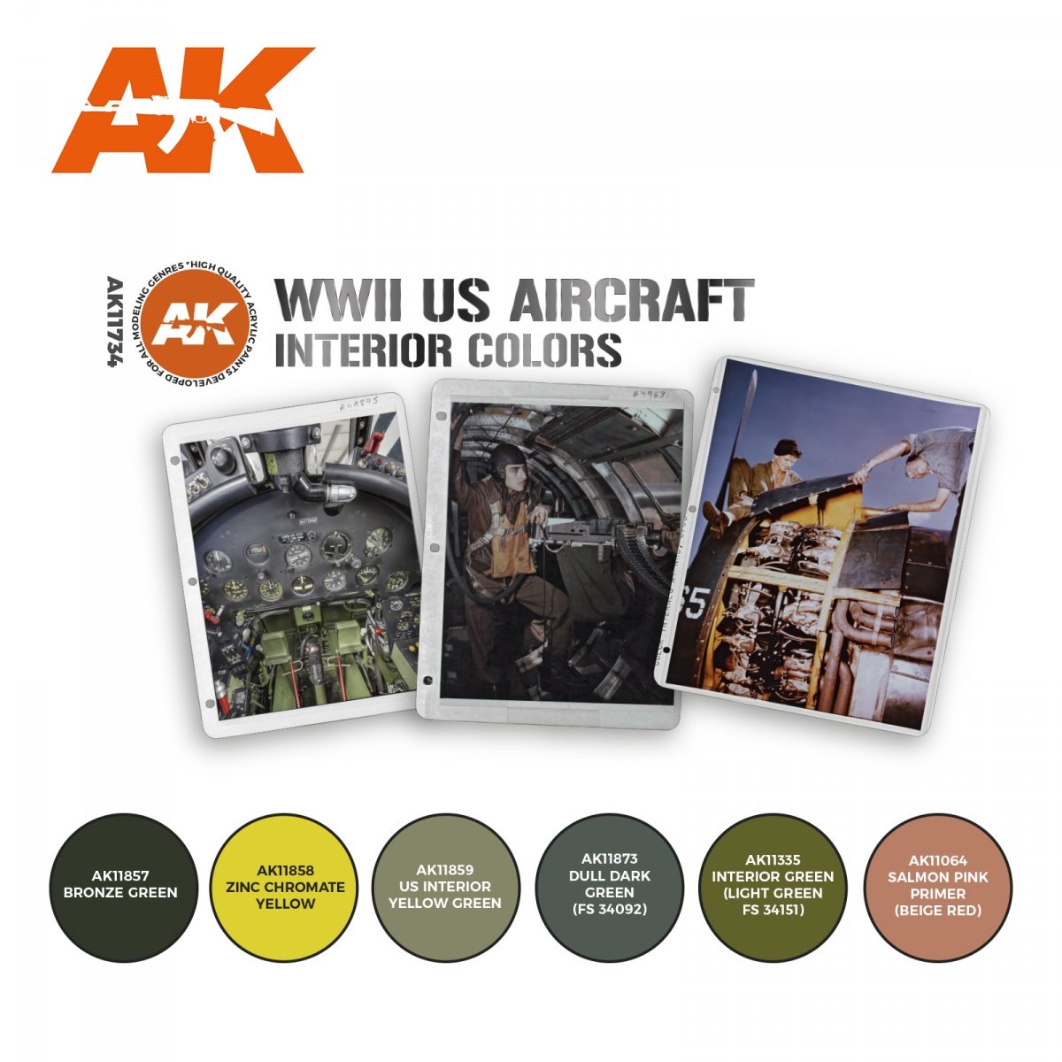 AK Interactive AK11734 Couleurs intérieures d&amp;#39;avions américains de la Seconde Guerre mondiale 6x17 ml – image 2