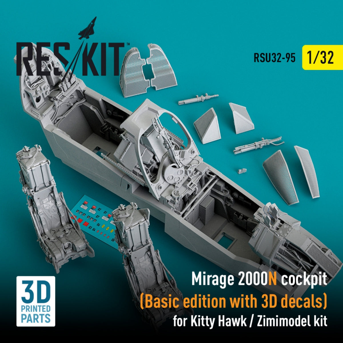 RESKIT RSU32-0095 COCKPIT MIRAGE 2000N (ÉDITION DE BASE AVEC DÉCALCOMANIES 3D) POUR MAQUETTE KITTY HAWK / ZIMIMODEL (IMPRIMÉE EN 3D) 1/32