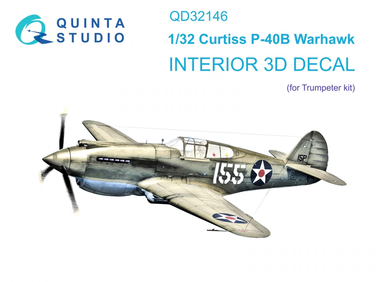 Intérieur imprimé en 3D et coloré sur papier décalcomanie Quinta Studio QD32146 P-40B Warhawk (Trumpeter) 1/32