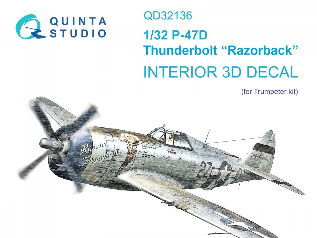 Intérieur imprimé en 3D et coloré sur papier décalcomanie Quinta Studio QD32136 P-47D Razorback (Trumpeter) 1/32