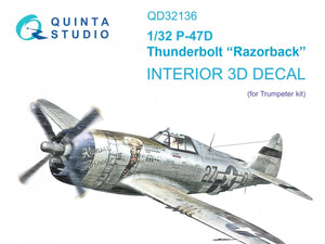 Intérieur imprimé en 3D et coloré sur papier décalcomanie Quinta Studio QD32136 P-47D Razorback (Trumpeter) 1/32