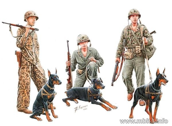 Master Box 35155 Chiens en service dans le Corps des Marines des États-Unis pendant la Seconde Guerre mondiale (1/35)