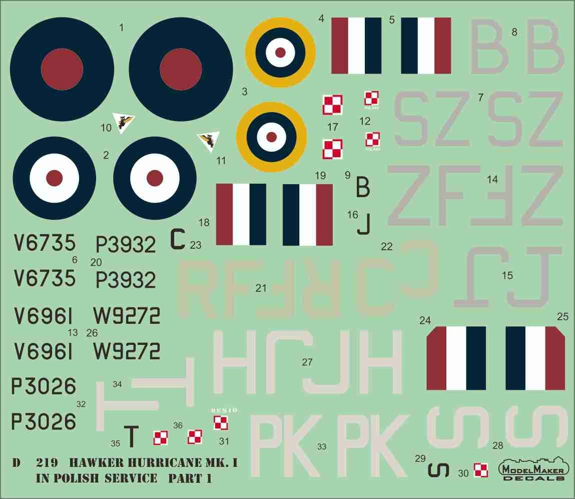 Décalcomanies ModelMaker D48219 Hawker Hurricane Mk.I en service polonais, partie 1, échelle 1/48 – image 2