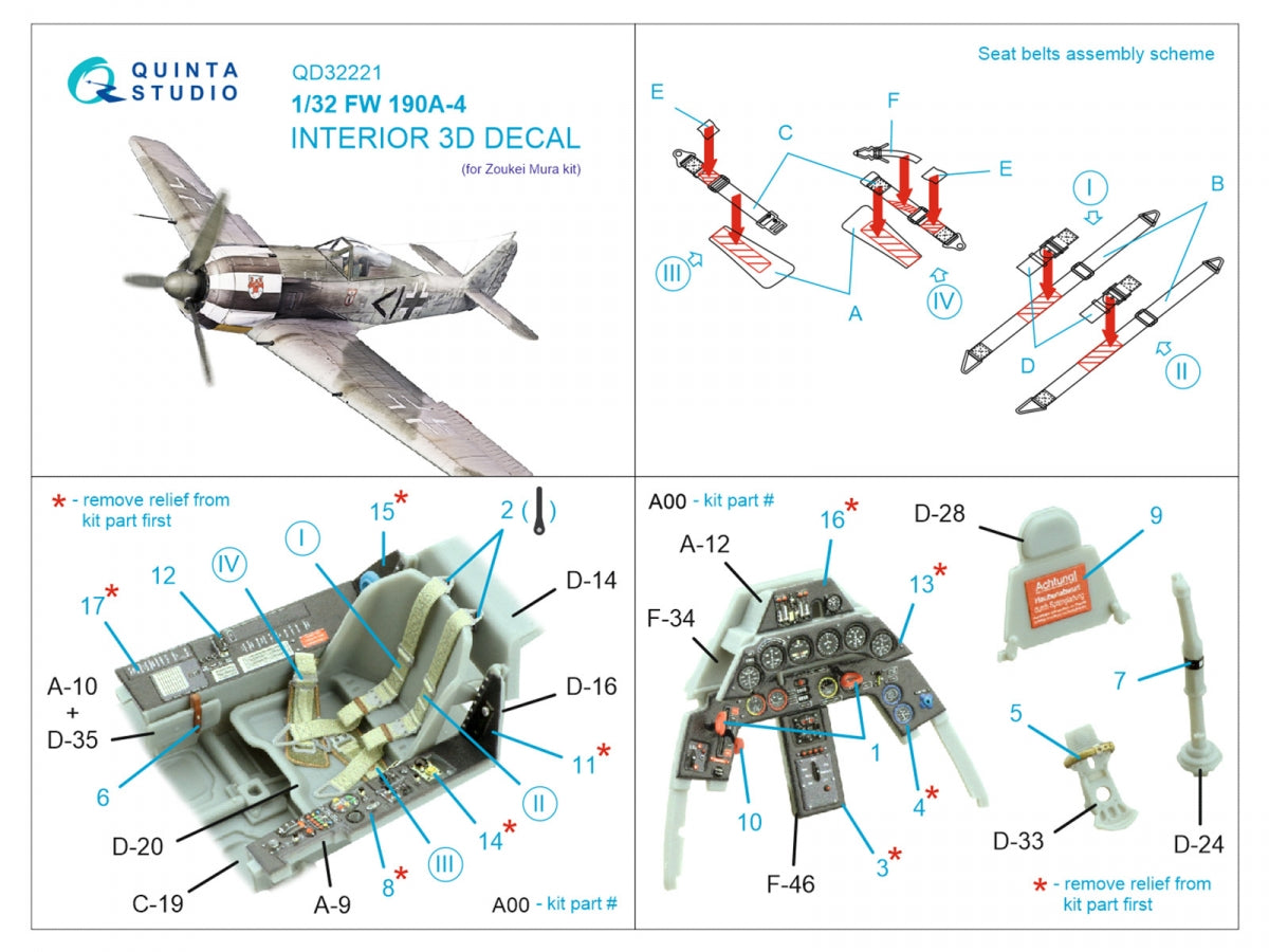 Intérieur coloré imprimé en 3D sur papier décalcomanie Quinta Studio QD32221 FW 190A-4 (Zoukei Mura SWS) 1/32 – image 2