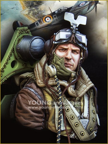 Young Miniatures YM1868 Pilote de Spitfire Mk.l de la RAF, Seconde Guerre mondiale, échelle 1/10 
