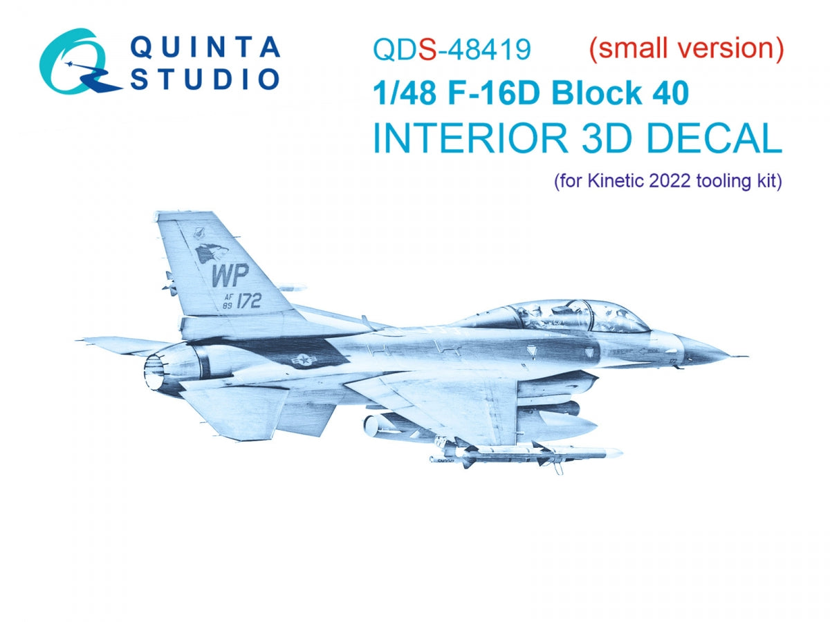 Intérieur imprimé en 3D et coloré pour le F-16D Block 40 de Quinta Studio (outil Kinetic 2022) (petite version) à l'échelle 1/48