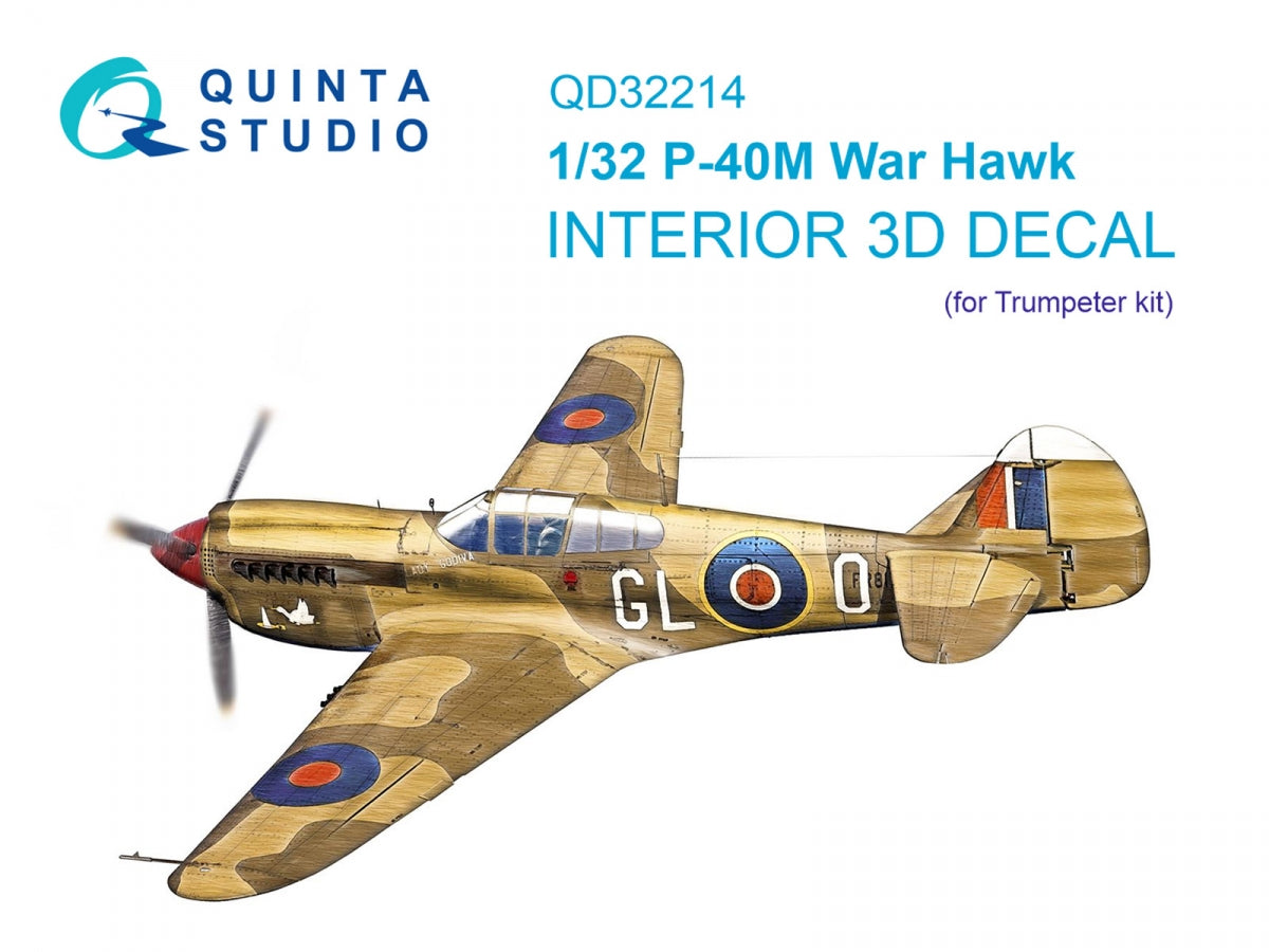 Intérieur coloré imprimé en 3D sur papier décalcomanie Quinta Studio QD32214 P-40M WarHawk (Trumpeter) 1/32