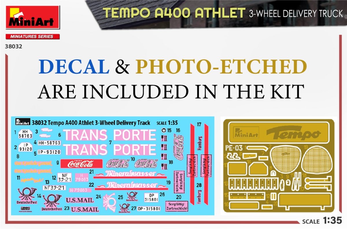 MiniArt 38032 TEMPO A400 ATHLET CAMION DE LIVRAISON À 3 ROUES 1/35 – imagen 2