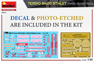 MiniArt 38032 TEMPO A400 ATHLET CAMION DE LIVRAISON À 3 ROUES 1/35 – imagen 2