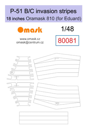 Bandes d&amp;#39;invasion Omask 80081 P-51 B/C 18 pouces - Oramask (pour Eduard) 1/48