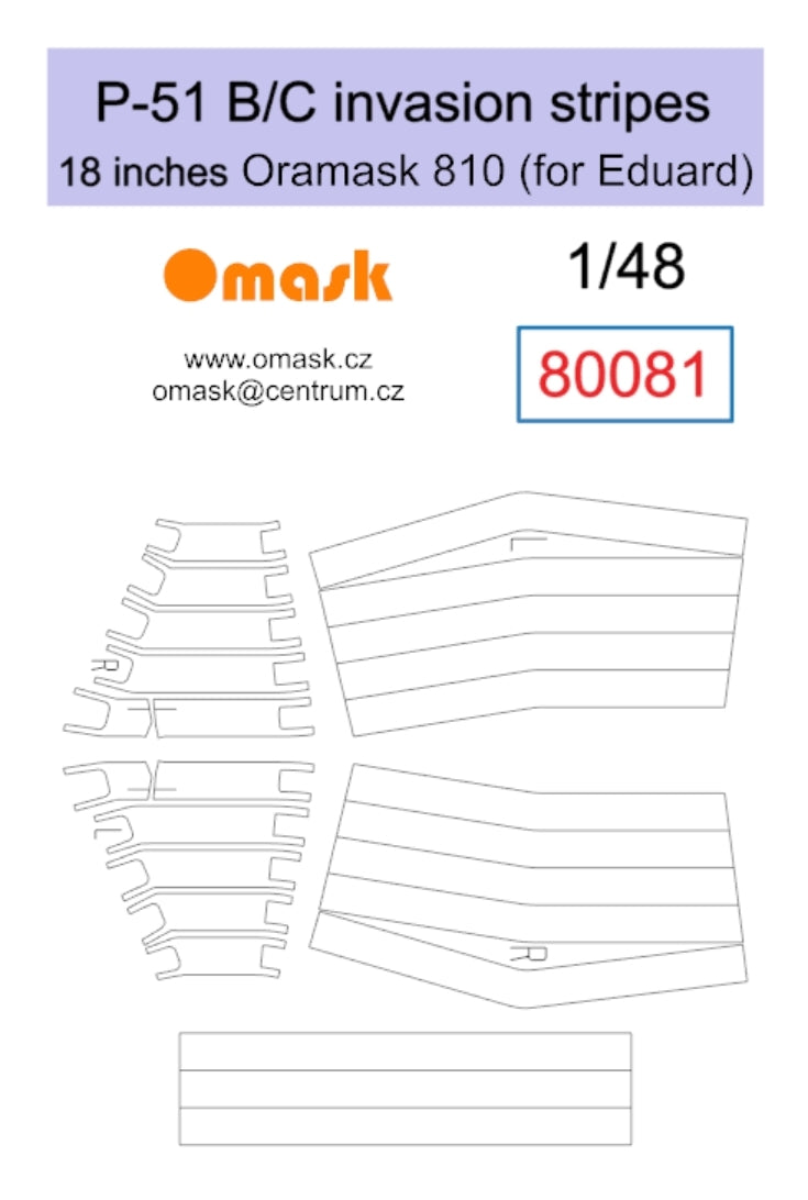 Bandes d&amp;#39;invasion Omask 80081 P-51 B/C 18 pouces - Oramask (pour Eduard) 1/48