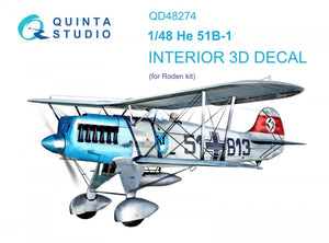 Intérieur imprimé en 3D et coloré sur papier décalcomanie (Roden) Quinta Studio QD48274 He 51B 1/48