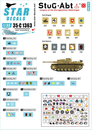 Star Decals 35-C1363 StuG-Abt 5 Insignes génériques et marquages ​​d&amp;#39;unité pour les unités Sturmgeschutz 1/35