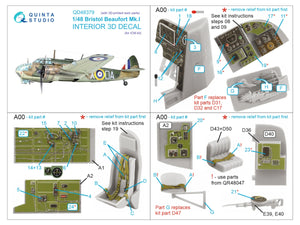 Quinta Studio QD+48379 Bristol Beaufort Mk.I Intérieur imprimé en 3D et coloré sur papier décalcomanie (ICM) (avec pièces en résine imprimées en 3D) 1/48 – immagine 2