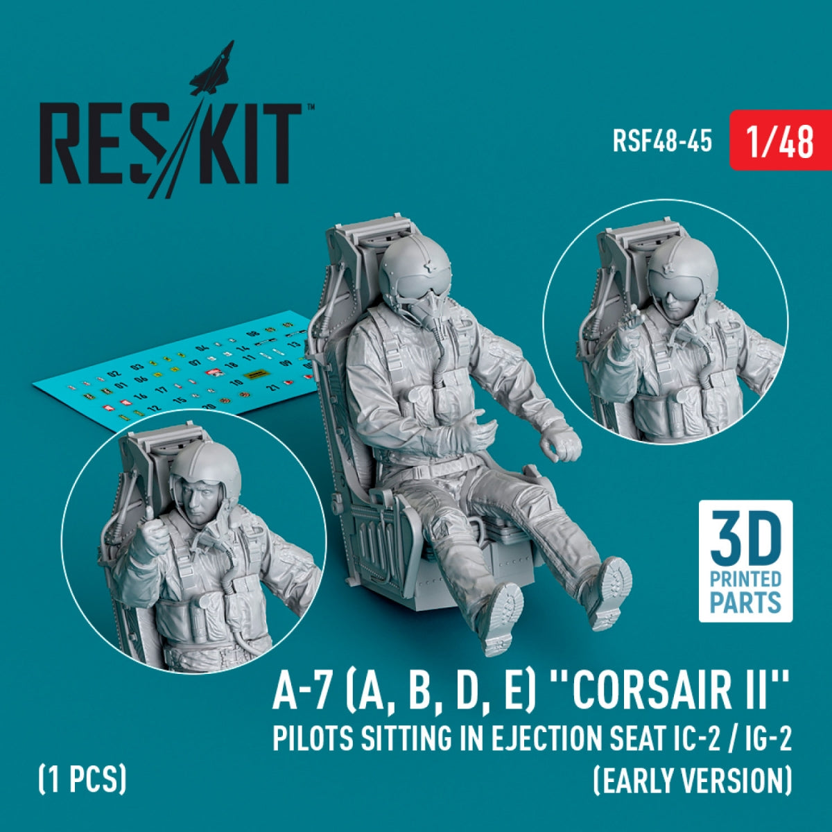 RESKIT RSF48-0045 A-7 (A, B, D, E) « Corsair II » : pilotes assis dans un siège éjectable IC-2 / IG-2 (première version) (Impression 3D) (1 pièce) 1/48