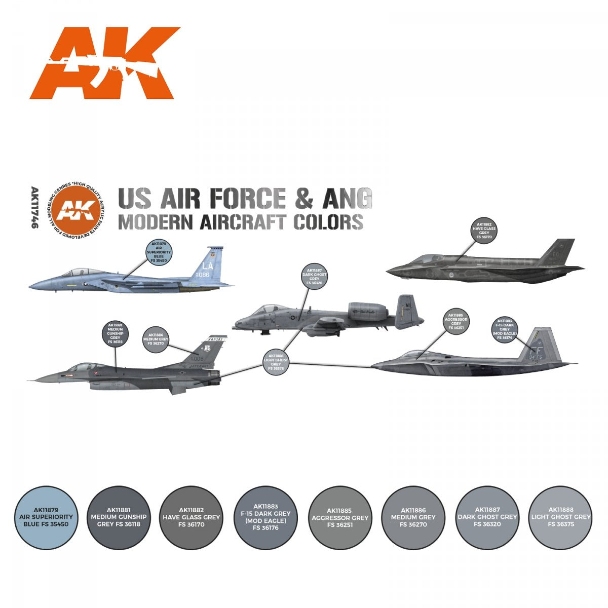AK Interactive AK11746 Couleurs modernes des avions de l&amp;#39;US Air Force et de l&amp;#39;ANG 8 x 17 ml – image 2