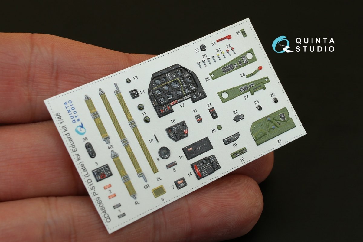 Intérieur imprimé en 3D et coloré sur papier décalcomanie Quinta Studio QD48069 P-51D (version tardive) (pour kit Eduard) 1/48 – image 3