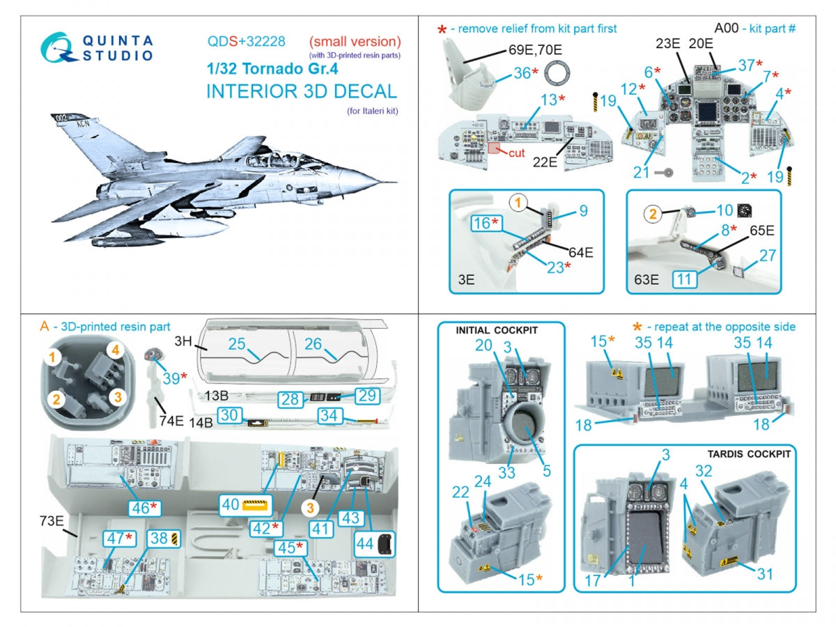Quinta Studio QDS+32228 Tornado Gr.4 Intérieur imprimé en 3D et coloré sur papier décalcomanie (Italeri) (Petite version) (avec pièces en résine imprimées en 3D) 1/32 – image 3