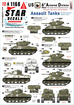 Décalcomanies Star Decals 72-A1168 72-A1168 6e division blindée américaine 2 La Super-Sixième en Europe 1944-45 1/72