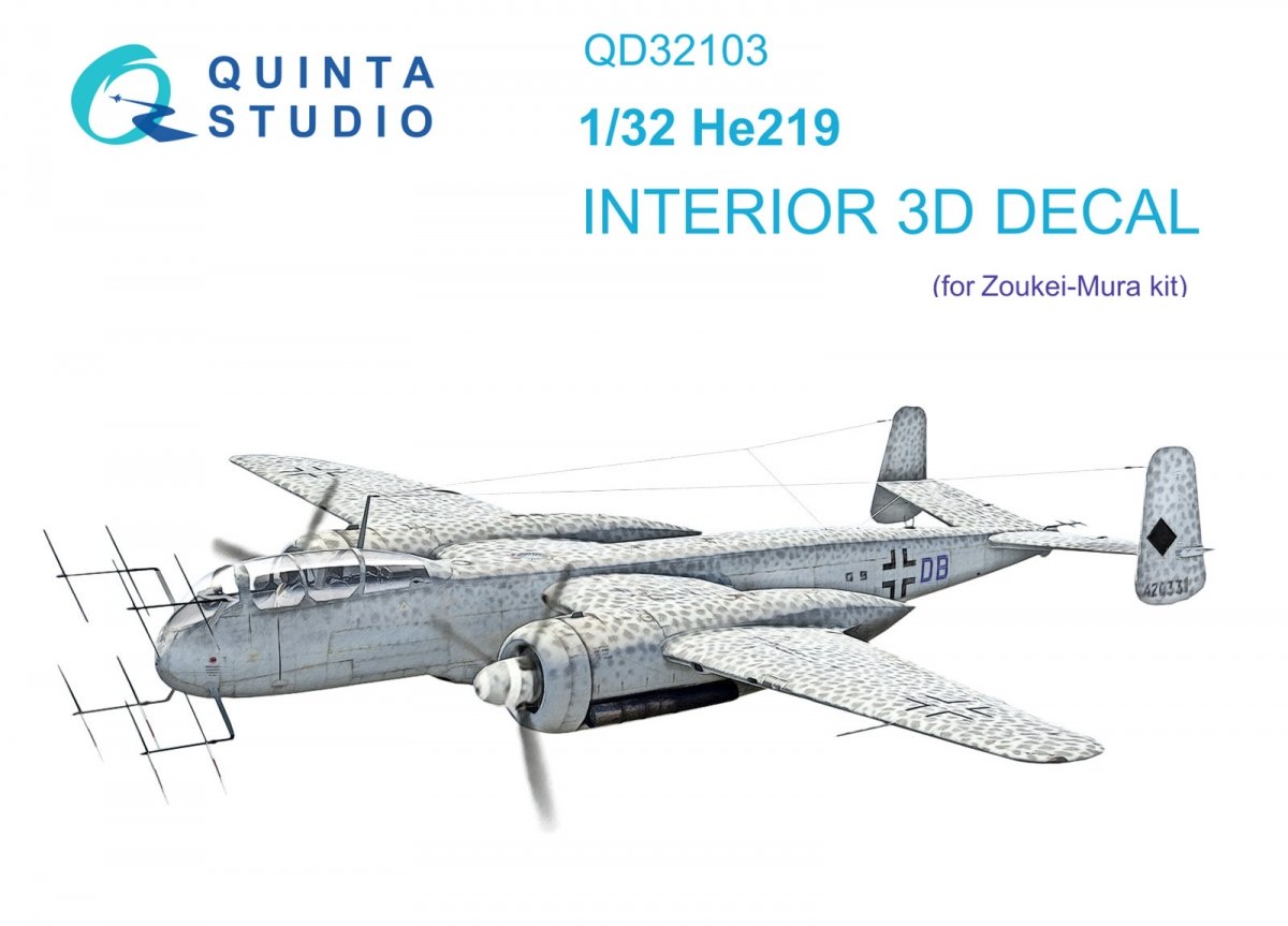 Intérieur imprimé en 3D et coloré sur papier décalcomanie (ZM SWS) Quinta Studio QD32103 He 219 1/32