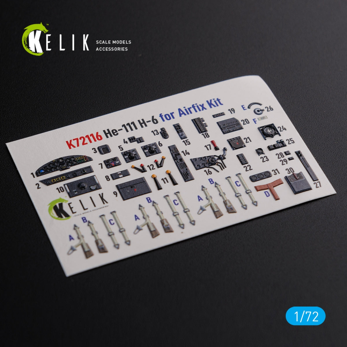Décalcomanies 3D intérieures KELIK K72116 He-111 H6 pour maquette Airfix au 1/72