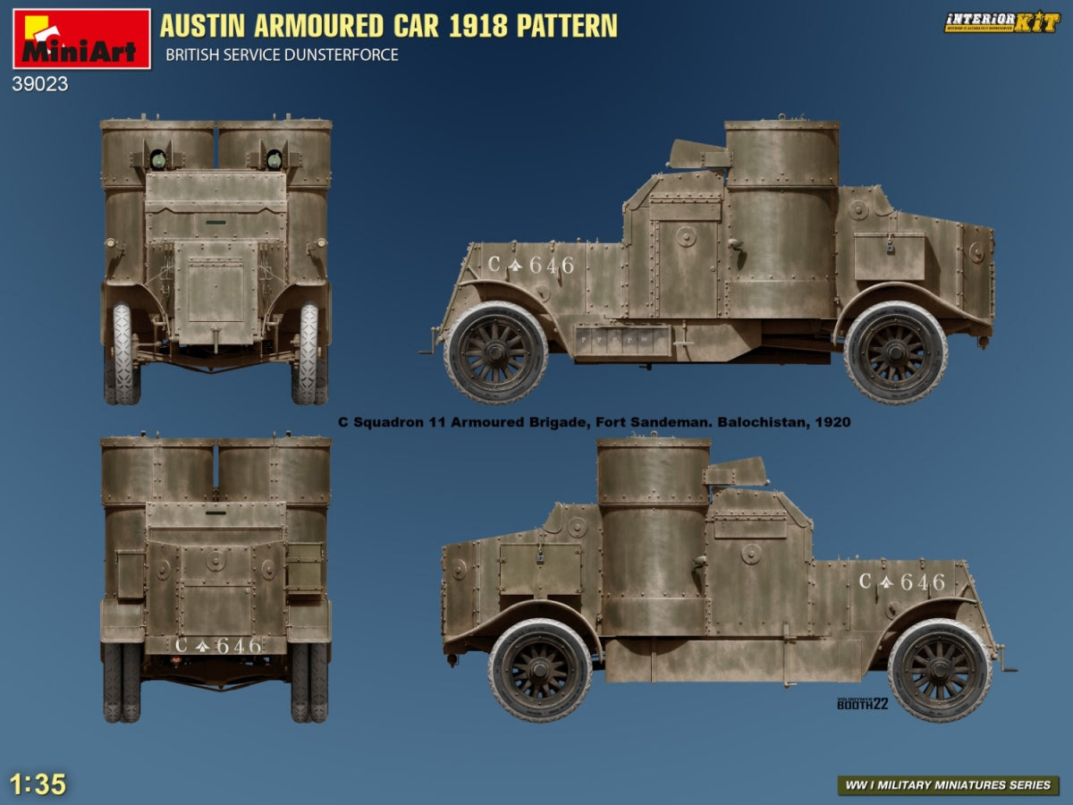 Miniart 39023 MODÈLE DE VOITURE BLINDÉE AUSTIN 1918. SERVICE BRITANNIQUE DUNSTERFORCE. KIT INTÉRIEUR 1/35 – immagine 10