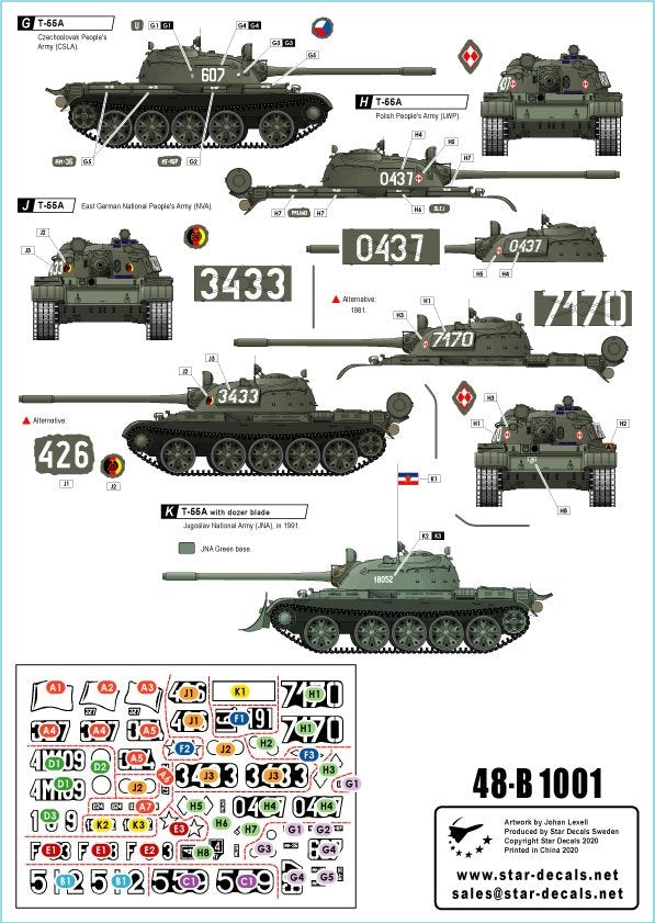 Star Decals 48-B1001 Chars T-55A 1. Guerre froide. Armée soviétique (infanterie de terre et de marine), Pologne, Hongrie, Tchécoslovaquie, Allemagne (RDA), Roumanie et Yougoslavie 1/48 – immagine 2