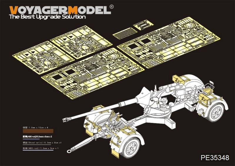 Maquette Voyager PE35348, char allemand PaK 43/3 L/71 de la Seconde Guerre mondiale avec boîte à outils, pour DRAGON 6522 au 1/35