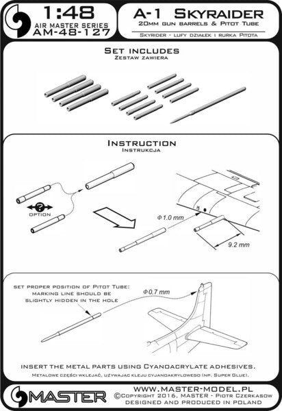 Master AM-48-127 A-1 Skyraider - 20mm cannon barrels and Pitot Tube 1/48 – zdjęcie 4