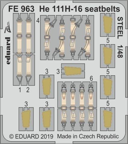 Ceintures de sécurité Eduard FE963 He 111H-16 en acier, échelle 1/48 ICM