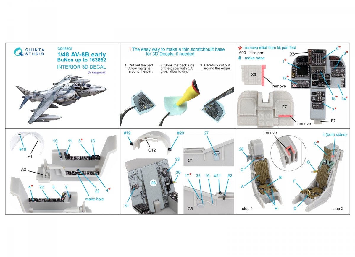 Intérieur imprimé en 3D et coloré sur papier décalcomanie Quinta Studio QD48305 AV-8B (Hasegawa) à l&amp;#39;échelle 1/48 – image 10