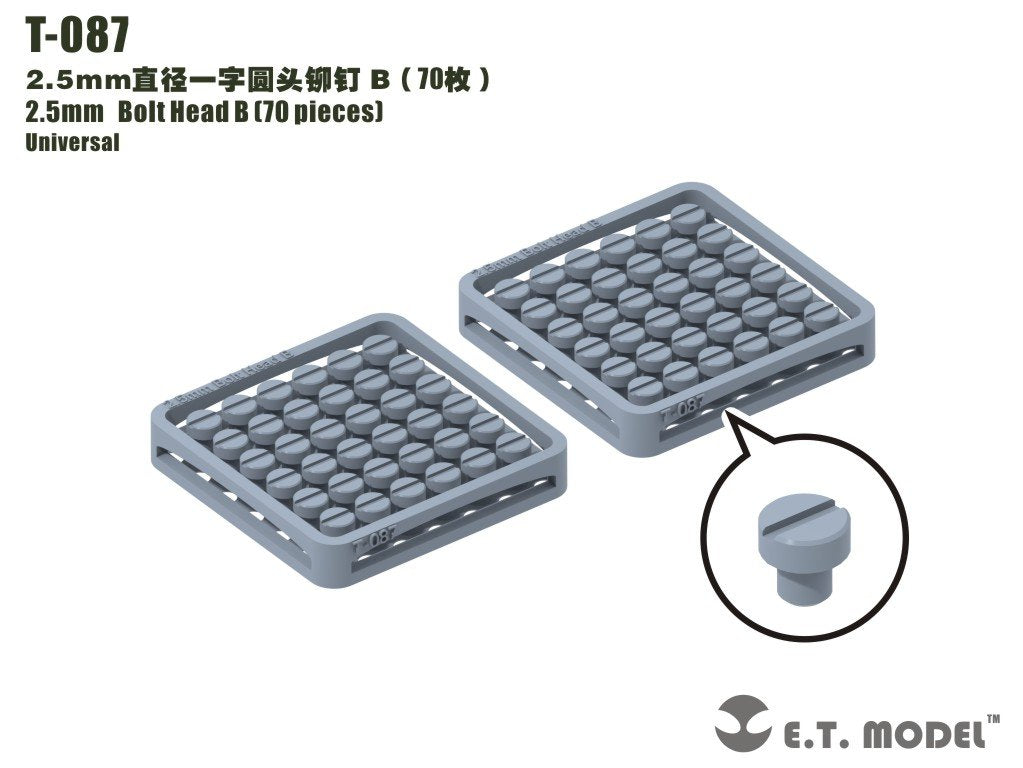 Rivets ET Modèle T-087 Tête de boulon 2,5 mm B (70 pièces)