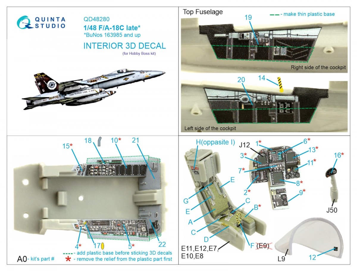 Intérieur imprimé en 3D et coloré sur papier décalcomanie Quinta Studio QD48280 F/A-18C (version tardive) (HobbyBoss) 1/48 – image 2