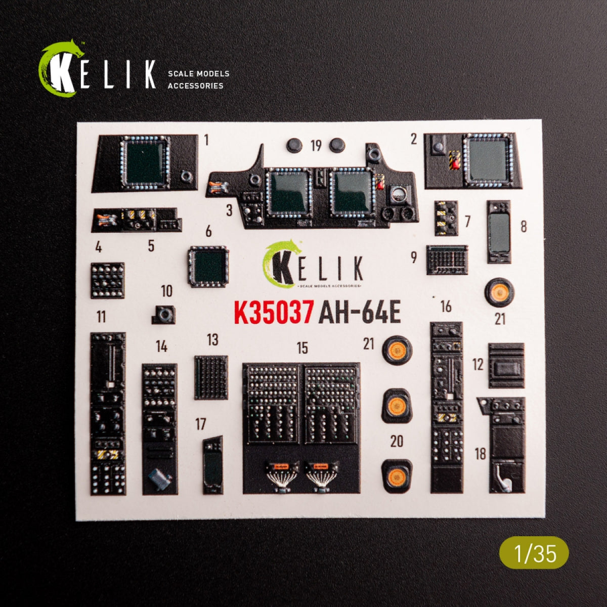 KELIK K35037 AH-64E Apache interior 3D decals for Takom kit 1/35